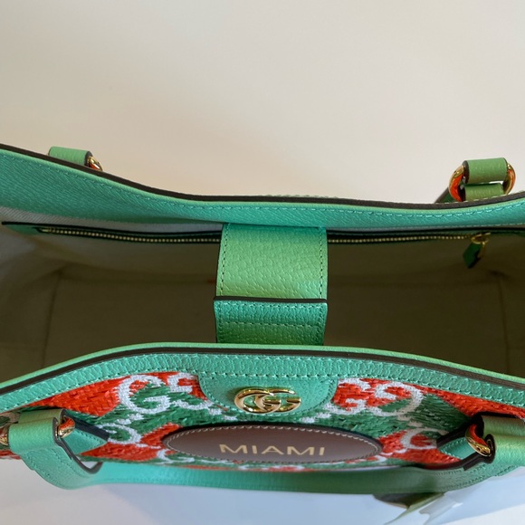 NWT GUCCI Ophidia Miami Straw Medium Straw tote bag GG Raffia - Picture 9 of 12